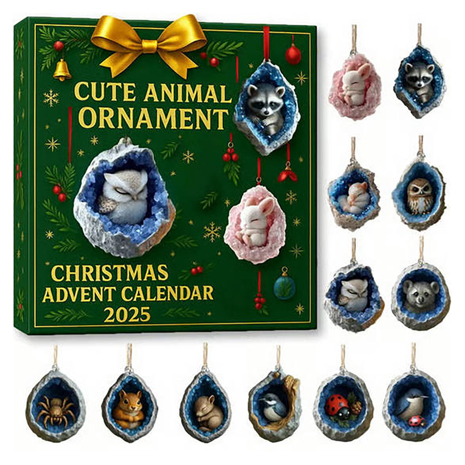 ToyKingdee Geode Forest Animal Advent Calendar 2025,24Days Christmas Holiday Countdown Calendar Gift Box,2D Acrylic Crystal Themed Animals Hanging Decorations