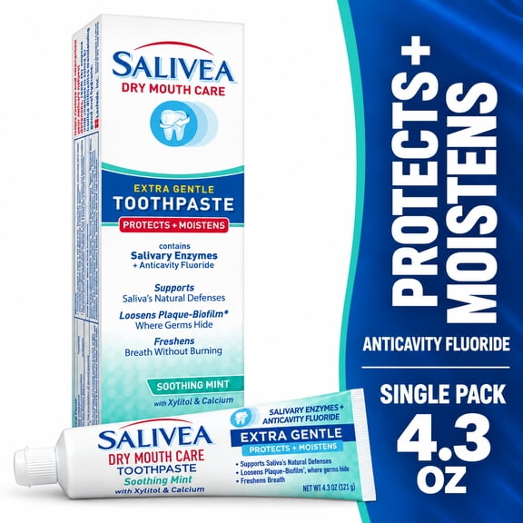 SALIVEA Dry Mouth Toothpaste, Anticavity Fluoride, Soothing Mint, 4.3 oz, 1 Pack