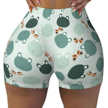 Workout Shorts Women  Frog And Dragonflies Biker Shorts for Women Running Gym Spandex Shorts Tummy Control