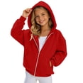 thumbnail image 6 of Girls Solid Zip Up Hoodie Jacket Raglan Long Sleeve Hooded Sweatshirt Coat Casual Soft Outerwear for Kids Back to School Autumn Winter Outdoor Daily Wear(Red,12-13 Years), 6 of 6