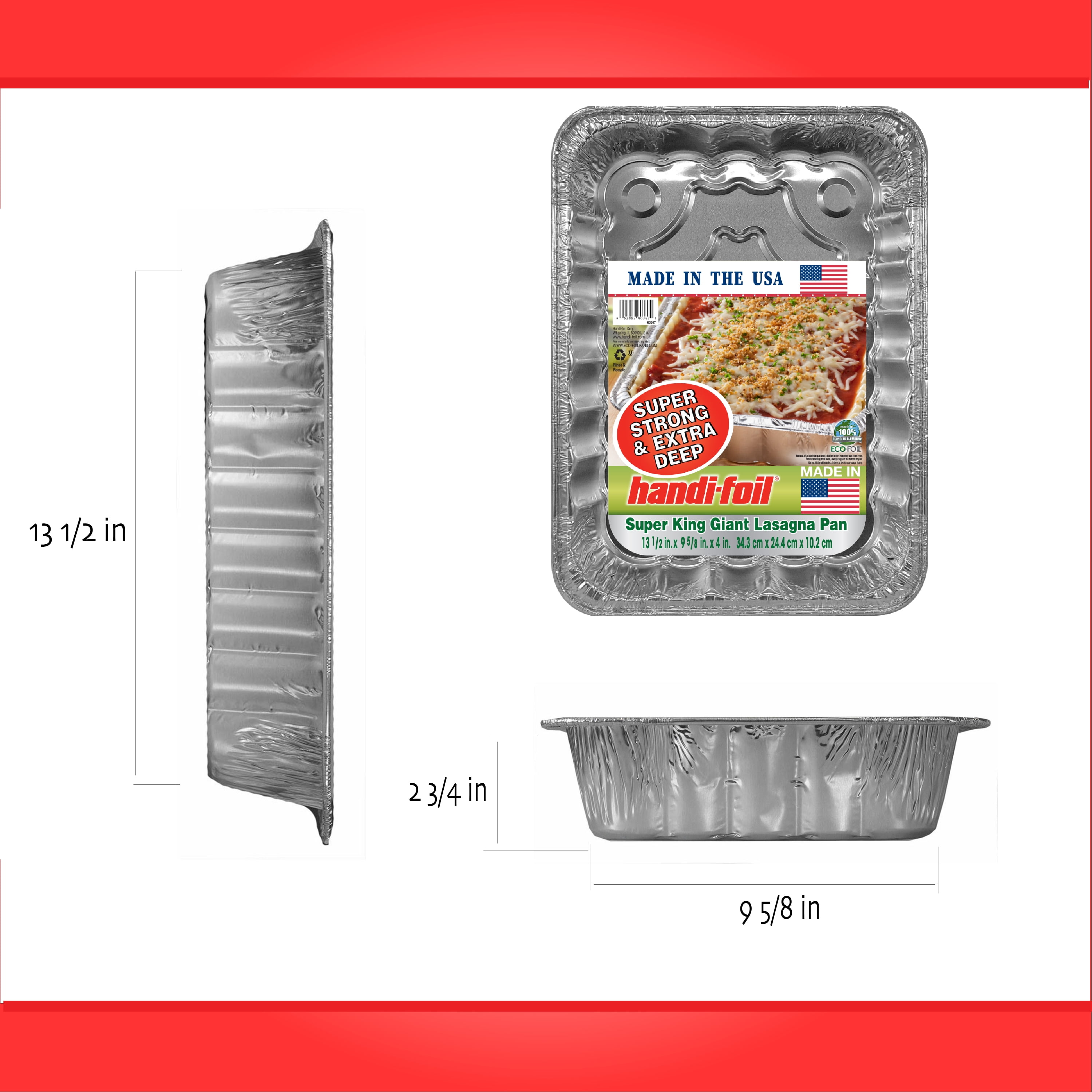 HandiFoil HFA367 10-Pack Disposable Aluminum Giant Lasagna Pan, 14x10 5/8x3Deep