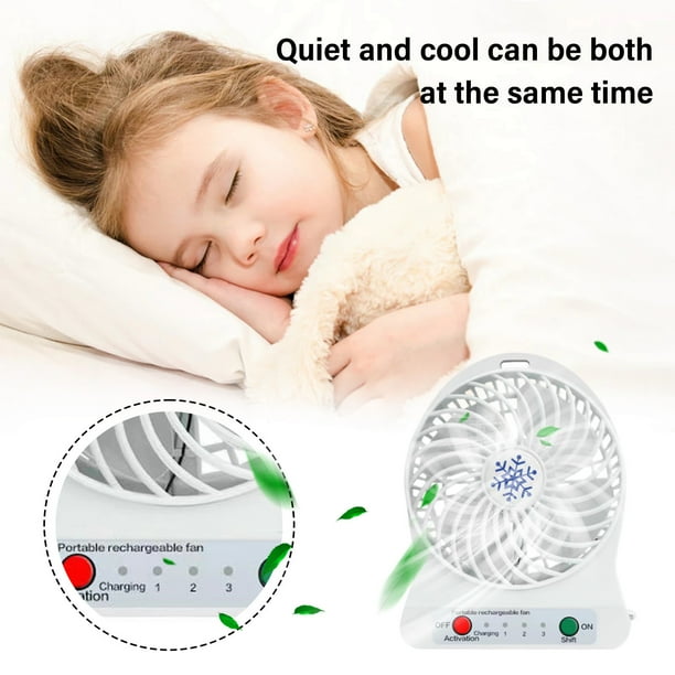 Ventilador portátil USB de sobremesa con luz LED - Batería recargable, 3 velocidades, refrigeración silenciosa de 14 cm para escritorios y exteriores