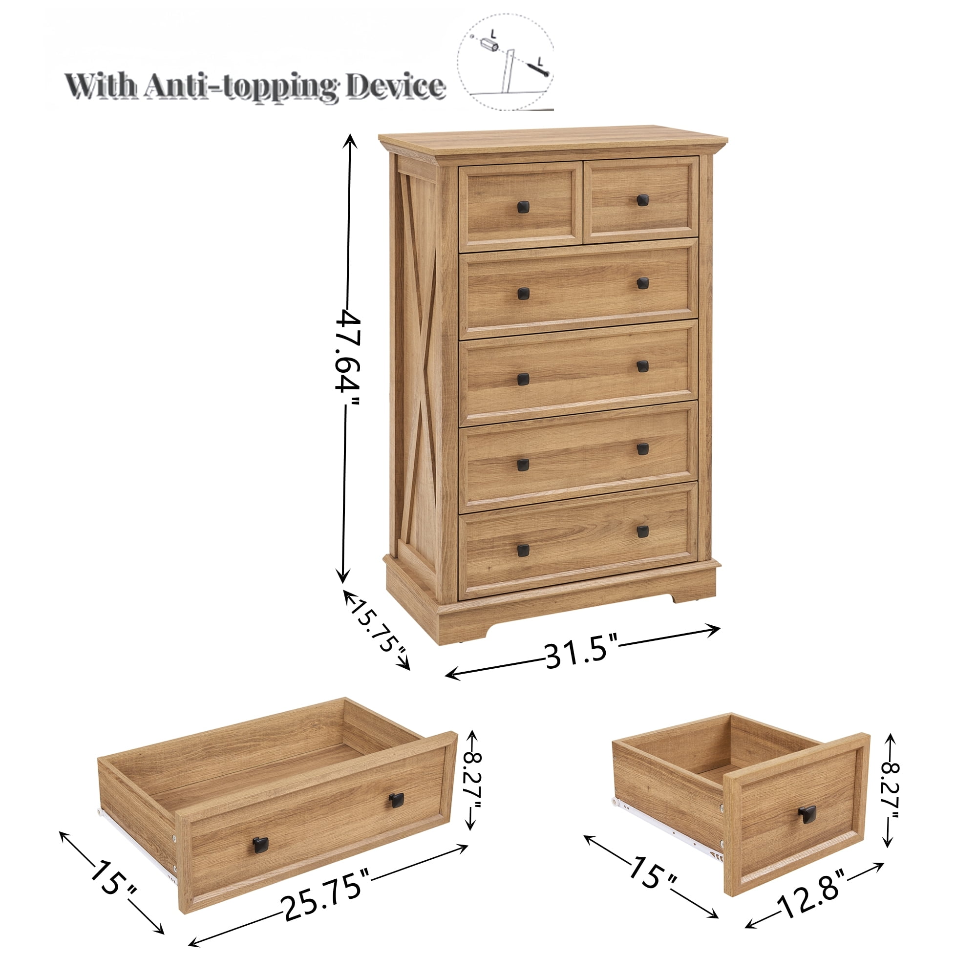 Leumius 6 Drawer Dresser for Bedroom,Tall Chest of Drawers Closet Organizers Storage Clothes,Storage Cabine for Living Room,Entryway,Oak