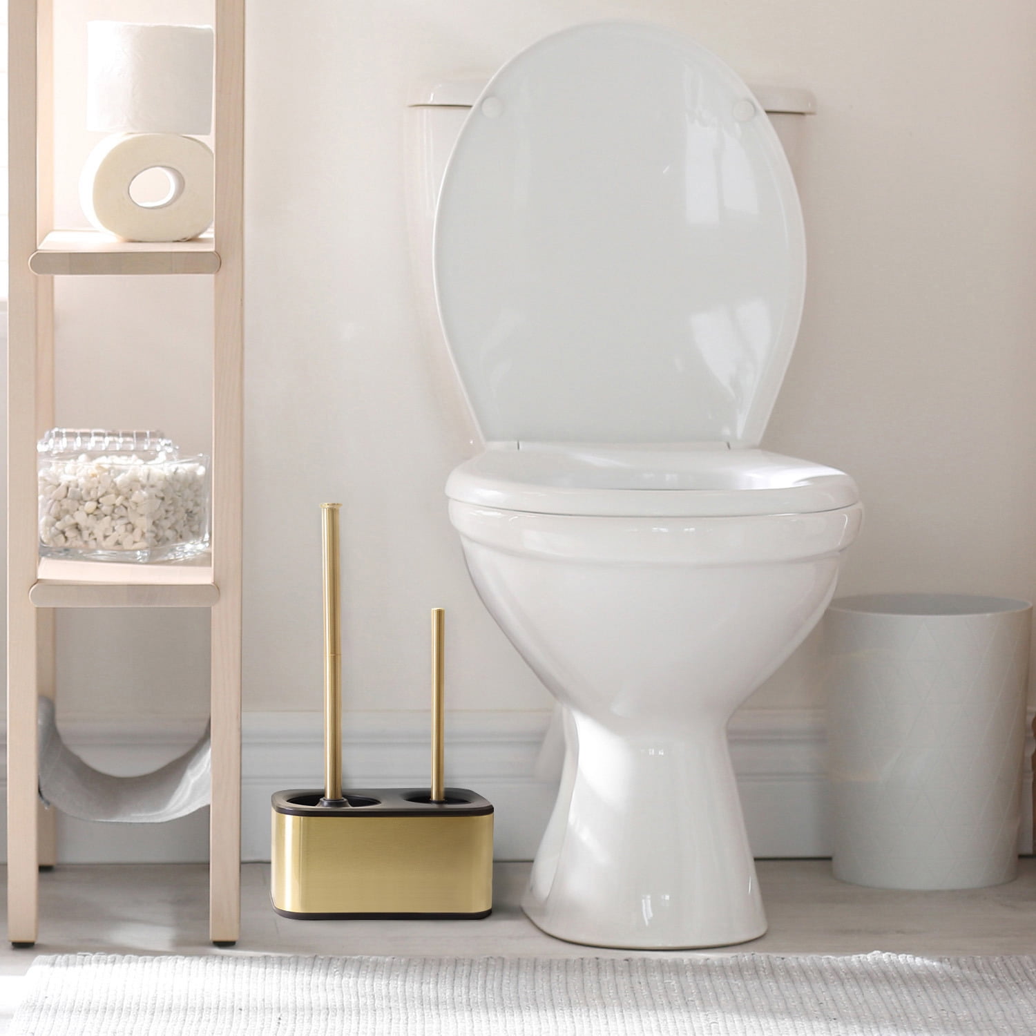 modern sleek toilet bowl brush and Toilet plunger combo - Gold