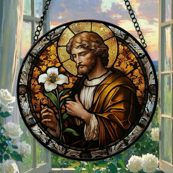 Peaceful Saint Joseph 3 Stained Glass Window Hanging, Xmas Hanging Ornament, Gift for Mom, Valentine Ornament Gift, Festival Gift Ornament, Keepsake 2025