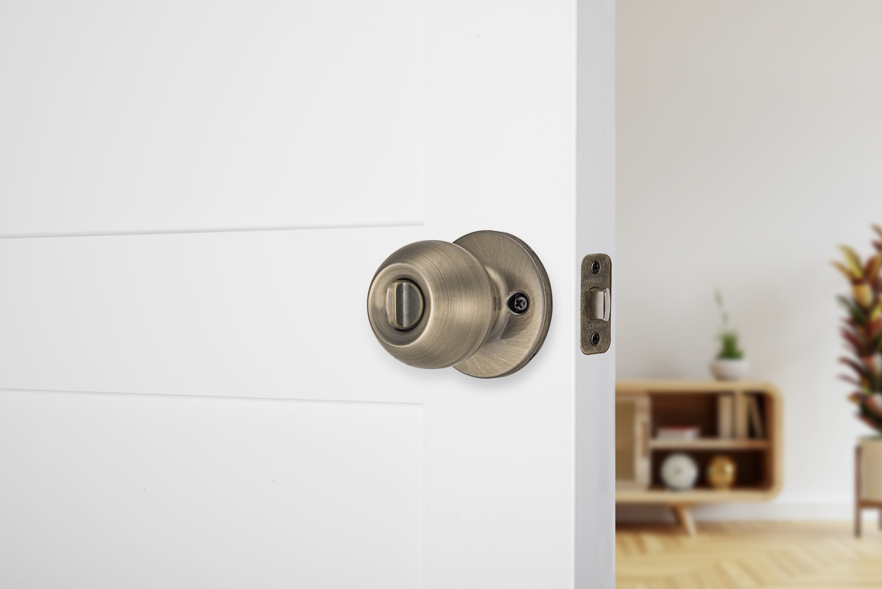 (2 pack) Brinks Interior Locking Privacy Classic Ball Style Doorknob, Antique Brass Finish