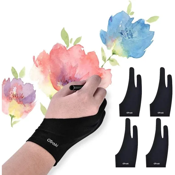 VIGOR- Otraki 4 Pack Artists Gloves 2 Finger Artist Glove Anti Smudge Small, Black