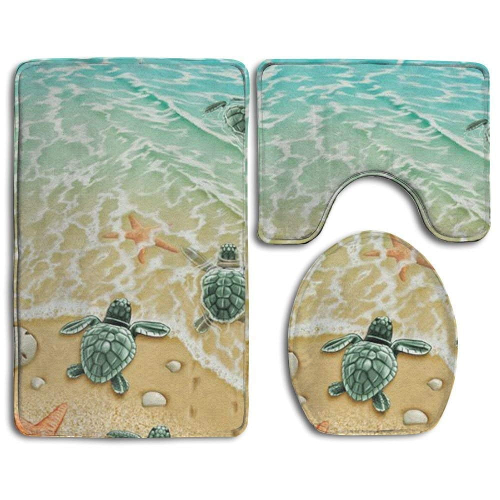 GOHAO Turtles On Beach 3 Piece Bathroom Rugs Set Bath Rug Contour Mat