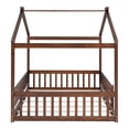 thumbnail image 6 of Jopath Full Size Floor Bed, Wood Bed with Slatted Base House Bed Frame with Fence for Kids Teens Girls Boys Walnut, 6 of 8
