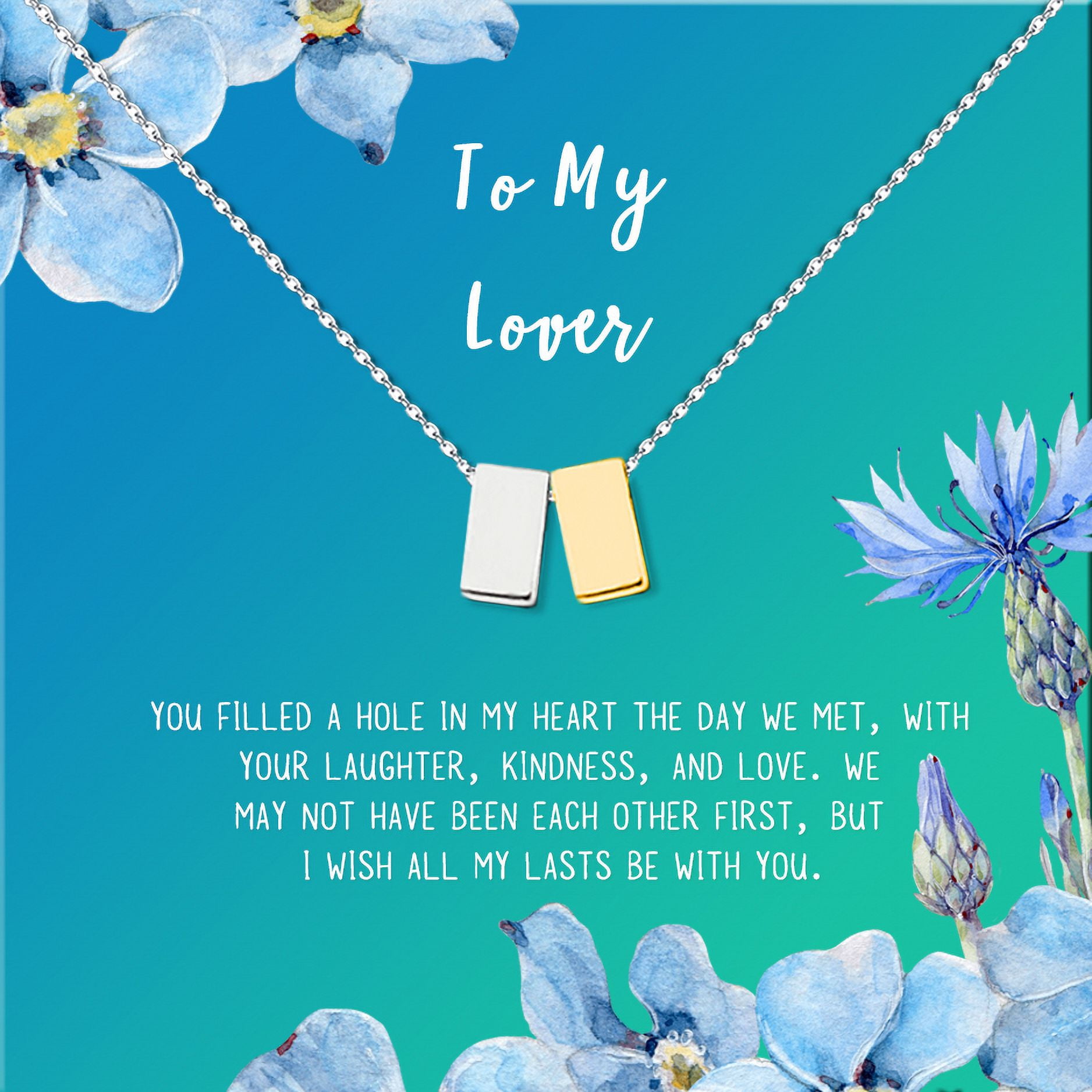 Anavia To My Lover Necklace Gift, Lover Birthday Gift, Mother's Day Gift, Proposal Gift, Card Gift for Girlfriend-[Silver and Gold Double Cube, Bright Blue Gift Card]