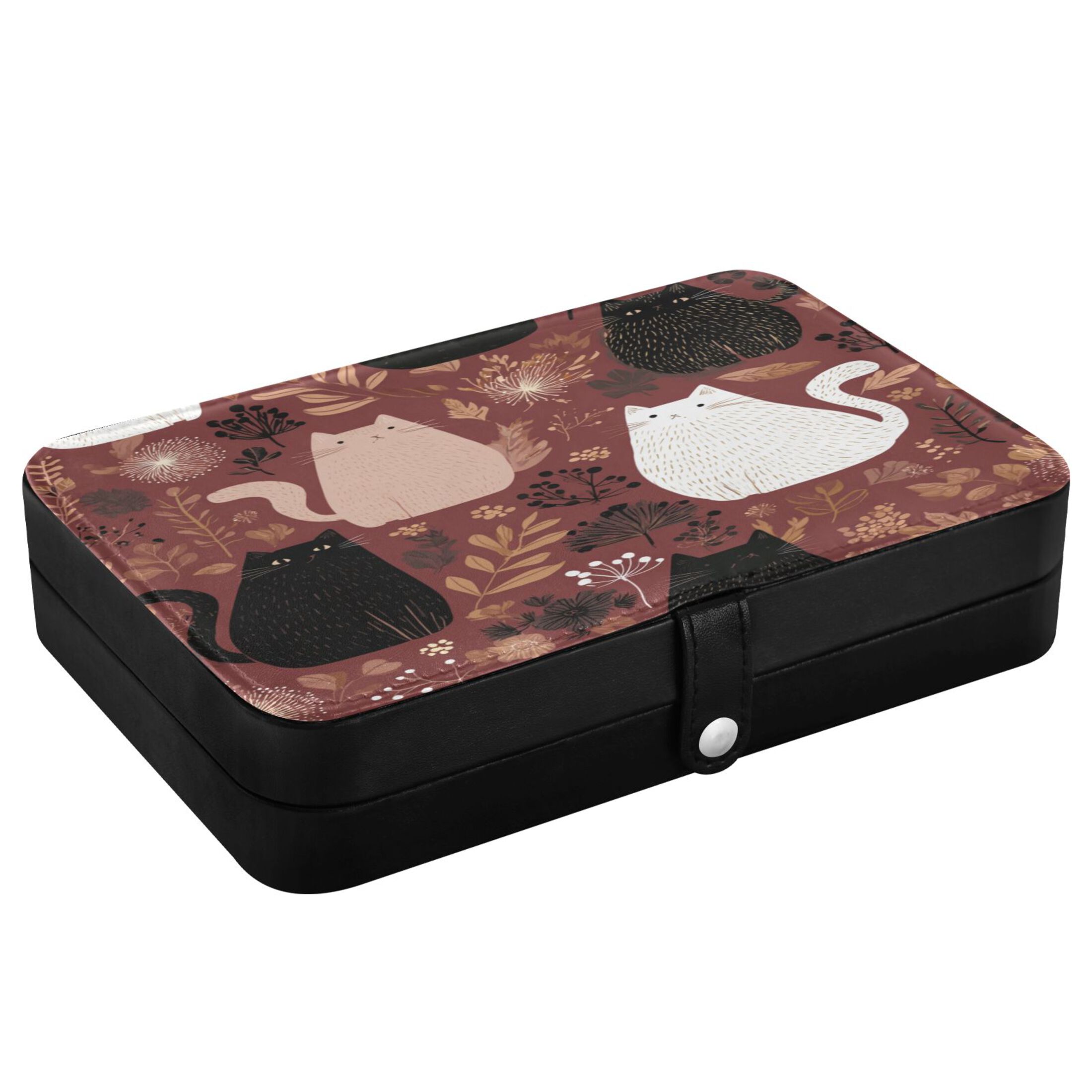 Leather Jewelry Box Rectangular 8.27x5.5x1.78In Travel Jewelry Storage Earrings Necklace Bracelet Watch Brooch Storage Colorful Cats