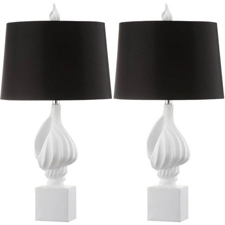 Safavieh Nautilus Shell Table Lamp with CFL Bulb, White with Black Shade, Set of 2