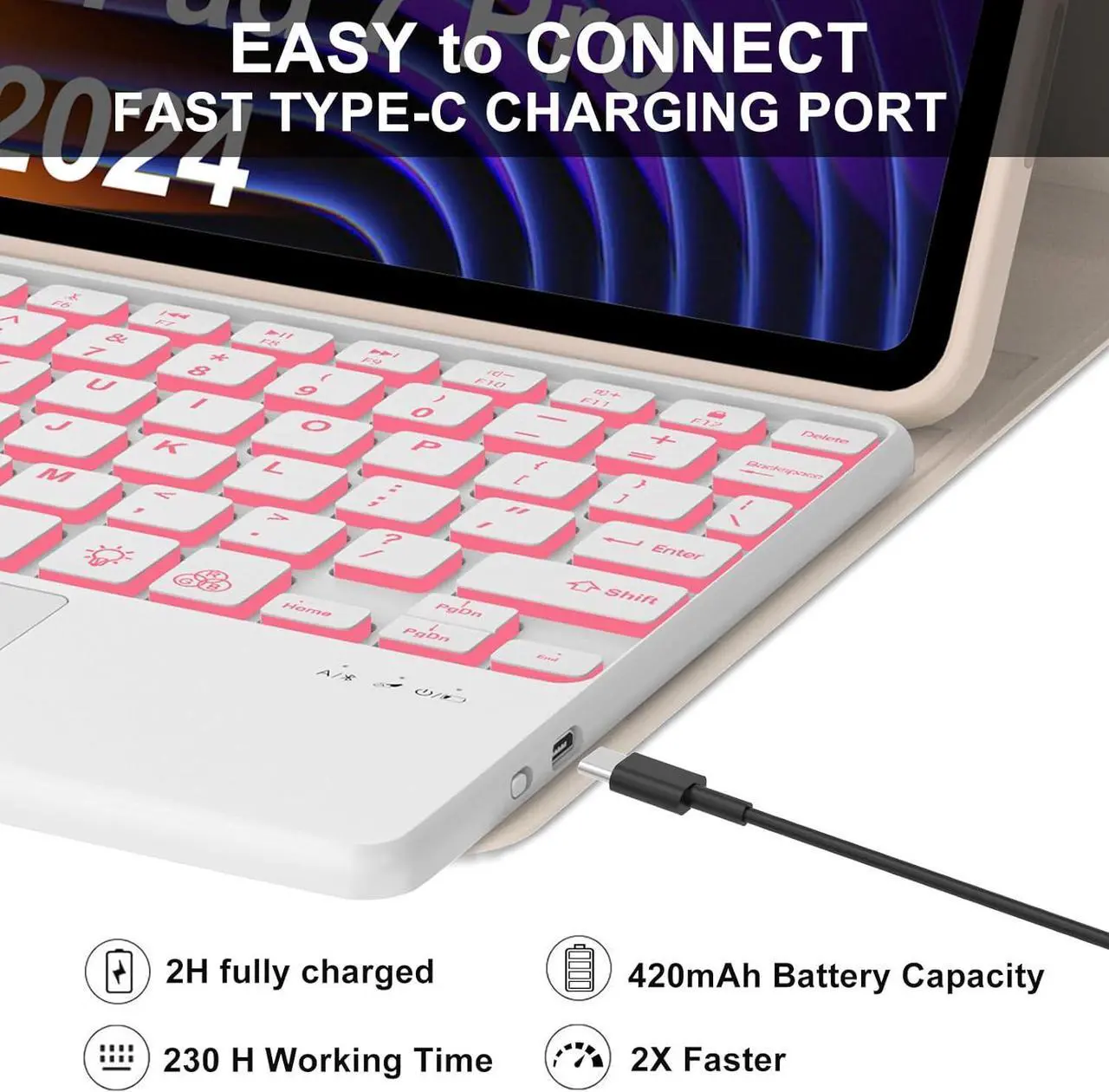 Keyboard Case for Xiaomi Pad 7/ Pad 7 Pro 11.2 Inch, 7 Color Backlit, Magnetic Detachable Wireless Bluetooth Keyboard, Multi-Touch Trackpad, Stain Resistant Cover, Rechargeable
