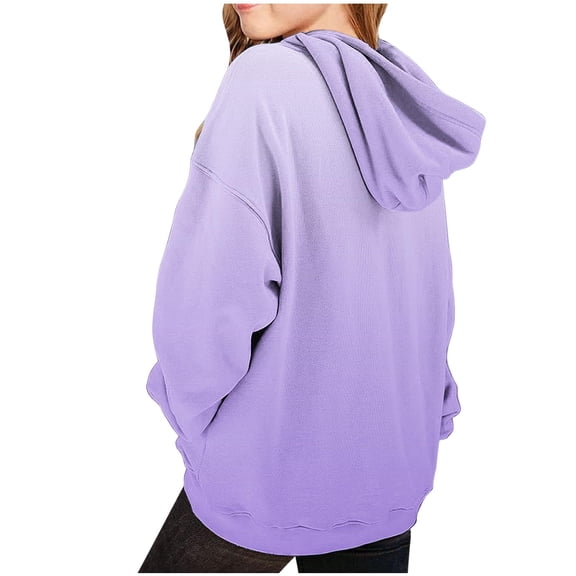 Cotton Hoodies for Girls Comfy Fleece Lined Drawstring Hooded Sweatshirt with Pocket Gradient Oversized Pullover Top (2 Years, Purple)