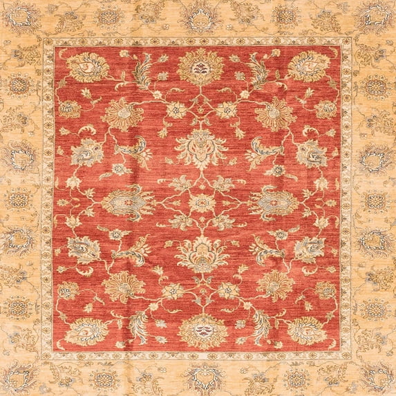 Ahgly Company Machine Washable Indoor Square Abstract Orange Red Area Rugs, 8' Square