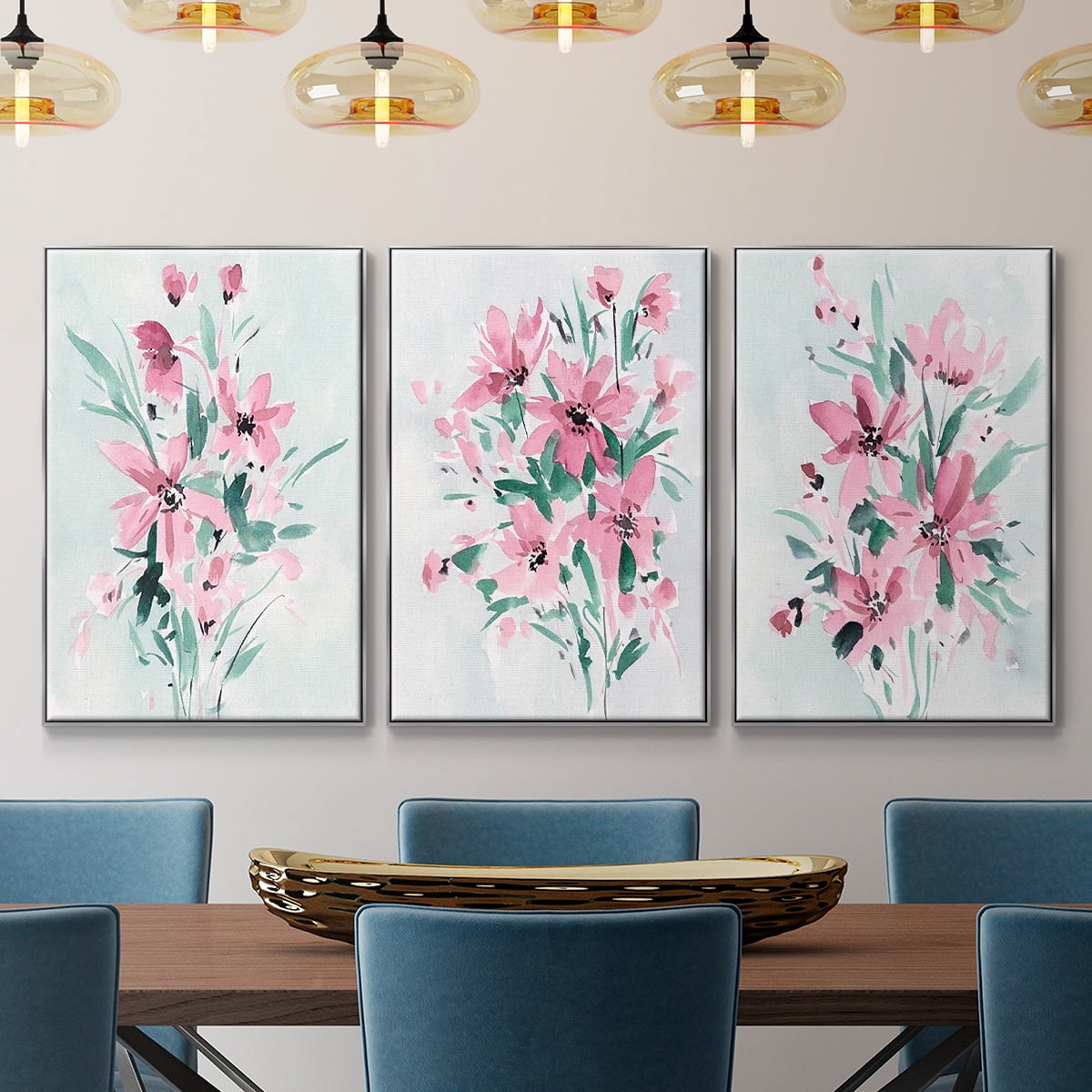 Posy Blooms I - Framed Premium Gallery Wrapped Canvas L Frame 3 Piece Set - Ready to Hang