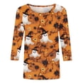 thumbnail image 3 of Plcasen Women Halloween Witch Hat Ghost Floral All Over Print Round Neck 3/4 Sleeve Loose Blouse Top, 3 of 4