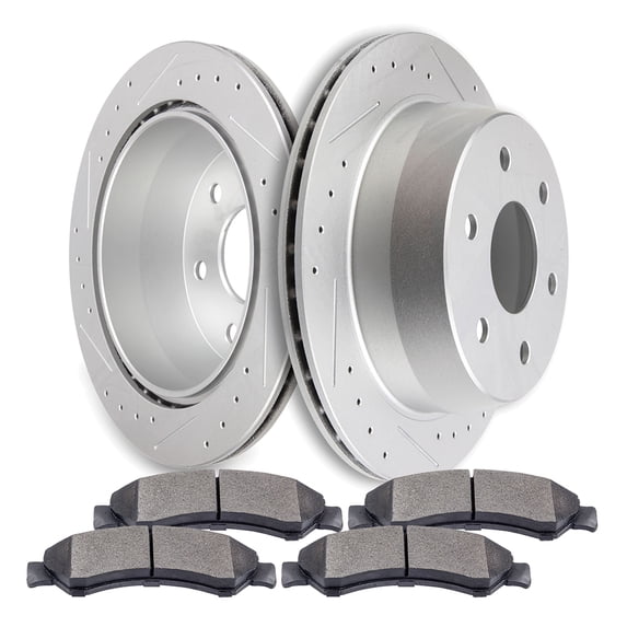 CCIYU Rear Premium Brake Rotors + Ceramic Brake Pads fit for 2005-2007 for Chevrolet Silverado 1500, 2005-2007 for GMC Sierra 1500