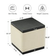 thumbnail image 3 of Zesthouse 17.9″ Wide Storage Ottoman Coffee Table, Square Ottoman with Storage, Modern Linen Foot Stool with Black Solid Wooden Tray Lid & Base for Living Room, Bedroom, Beige, 3 of 9