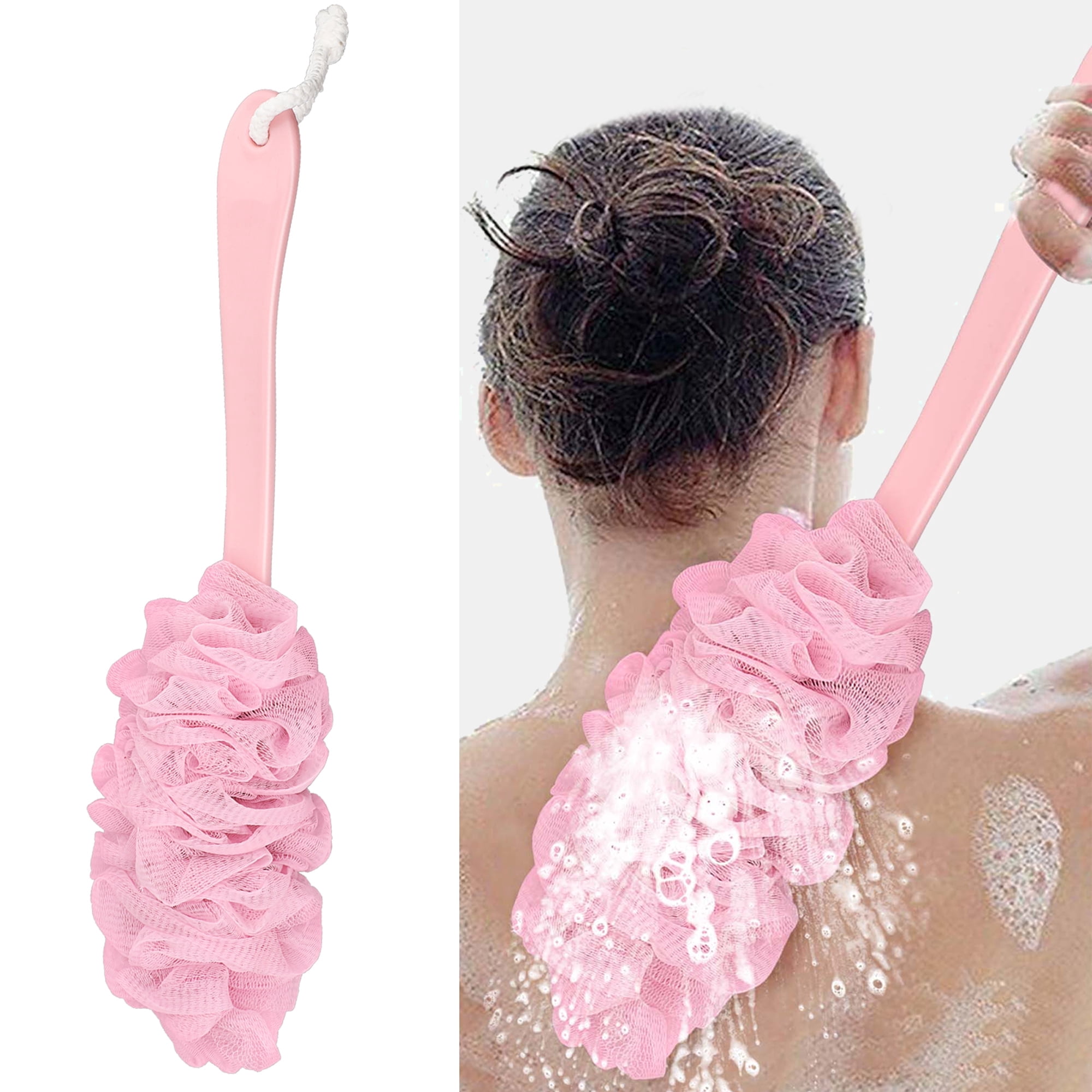 TSV Anti-Slip Long Handle Back Scrubber, Soft Bath Loofah Sponge Shower Brush for Women Men Body Cleaning
