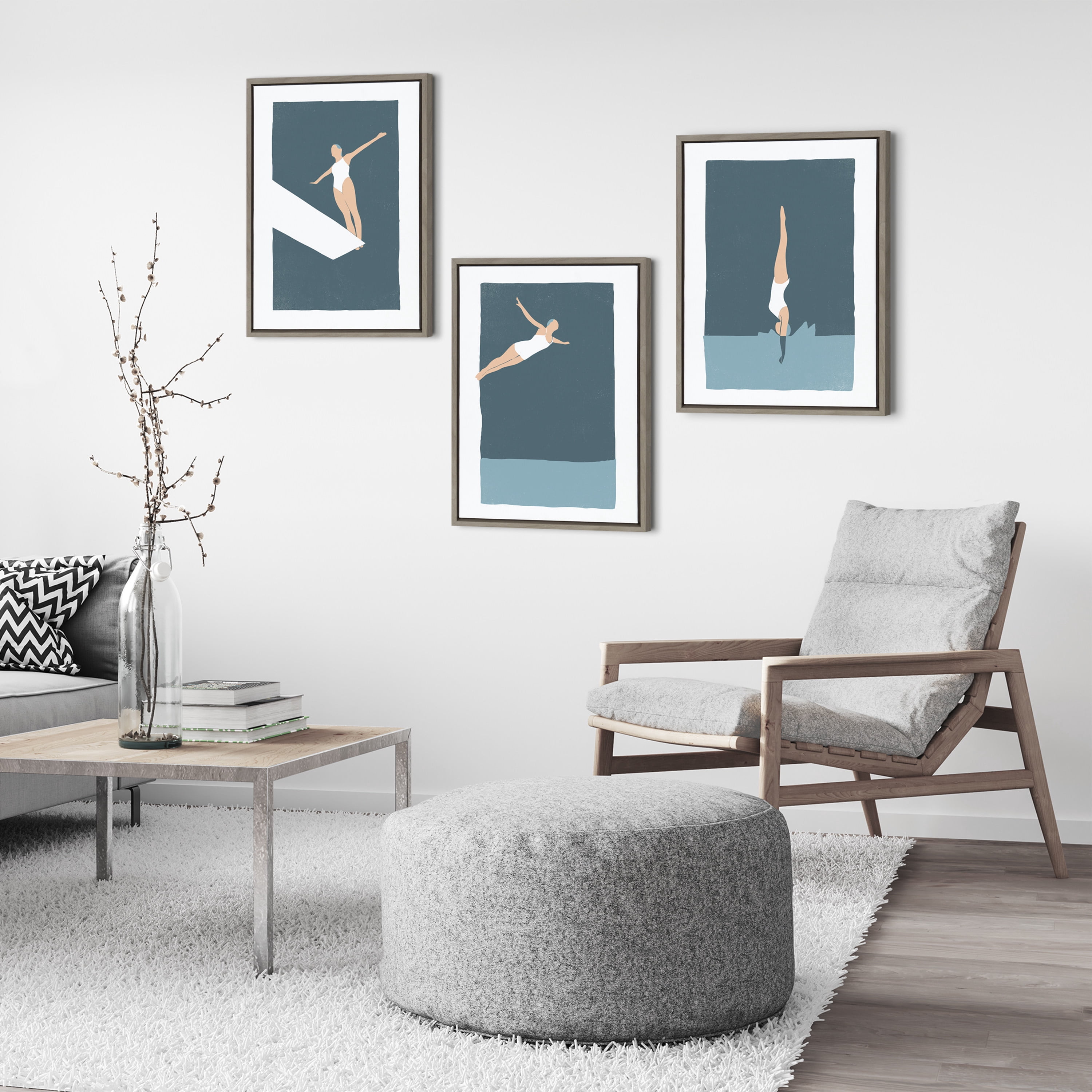 Kate and Laurel Sylvie Splash Framed Canvas Wall Art by Rocket Jack, 18x24 Gray, Chic Coastal Art for Wall