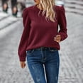thumbnail image 6 of Womens Long Puffed-Sleeve Tops Plus Size S-5X Casual Crewneck Pullover T-Shirts Ladies Trendy Textured Solid Loose Comfort Blouses Tees, 6 of 8