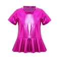 thumbnail image 3 of Doomiva Kids Girls Metallic Jazz Hip Hop Peplum Dance Tops Short Sleeve Sequins Round Neck Shiny Party T-Shirts Blouses Hot Pink 140, 3 of 5