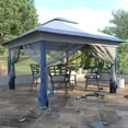thumbnail image 6 of Outdoor Basic 11 x 11 ft Pop up Patio Gazebo, Portable Canopy Shade Tent with Mosquito Netting/Sandbags, Blue, 6 of 10