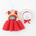 thumbnail image 5 of EINCcm Girls Summer Dress Princess Dresses for Girls Summer Pure Color Rainbow Cloud Print Dress Suspender Skirt with Hat, for Toddler Baby Girls, Red, 6-12 Months, 5 of 7