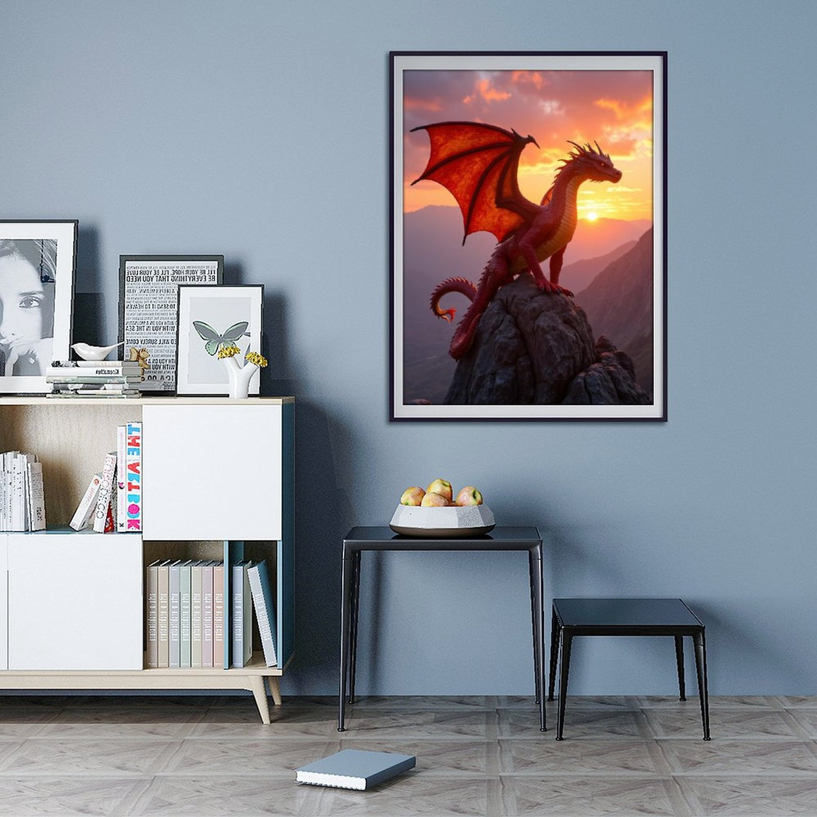 Diamond Art Kits for Adults - 5d Red Dragon Sunset Silhouette Diamond Painting for Adults, Diamond Art for Adults Beginners, Diamond Painting Kits for Adults for Home Wall Decor