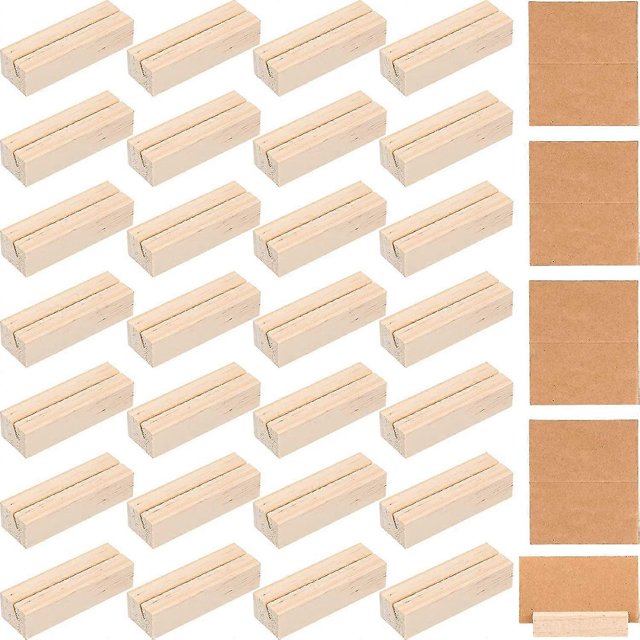 CHAO 30 piezas de soportes para letreros de madera, soportes para números de mesa de madera, soportes para tarjetas con tarjetas de papel para bodas, fiestas
