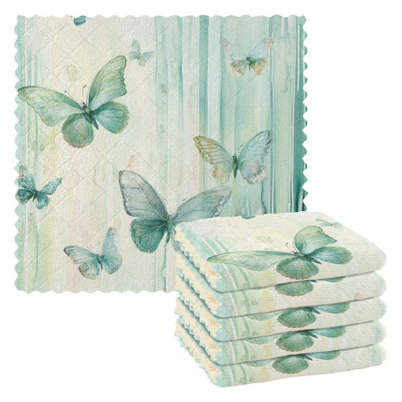 WOBOGO Light Green Butterfly Kitchen Towels 6pcs Ultra Soft Absorbent Quick Drying Dish Cloths 11×11inch