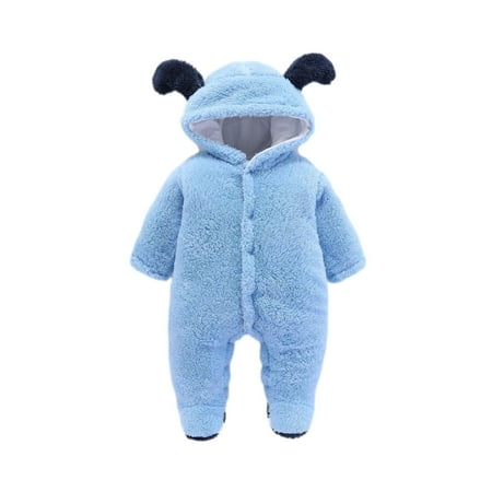 

Odeerbi Clearance Newborn Baby Winter Girls Boys Clothes Warm Animal Bear Ears Overall Rompers Hooded Jumpsuit