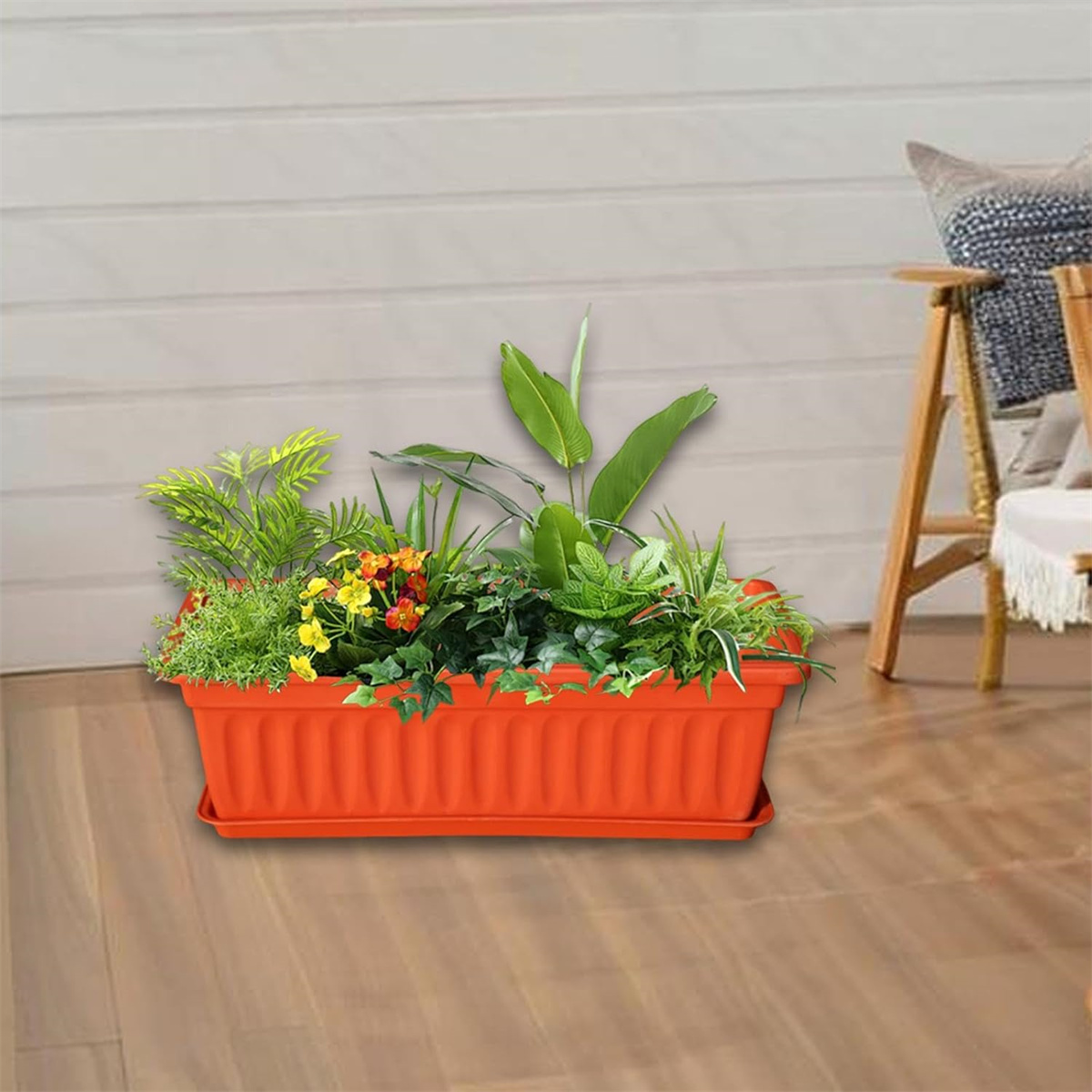 Yahome Rectangular Planter Flower Pot,1 Piece Red Color Flower Box Plastic Vegetable Planter for Windowsill,Patio,Garden,Home