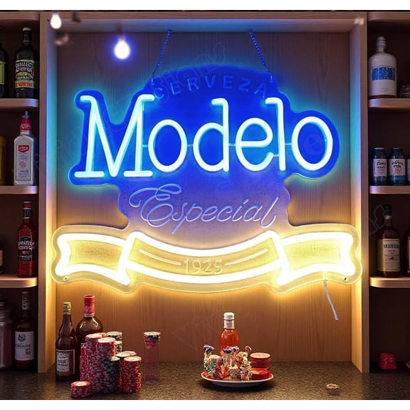 Queen Sense 16"x12" Modelos Especial Cerveza 1925 LED Neon Sign for Wall Decor Dimmable USB Powered LED Light W116MEC1925LV2-5VLED