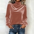 thumbnail image 2 of Tqcoqu Women's Mock Turtleneck Velvet Top,Long Sleeve 2026 Fall Velour Shirts,Trendy Loose Dressy Casual Blouse Daily Wear, 2 of 8