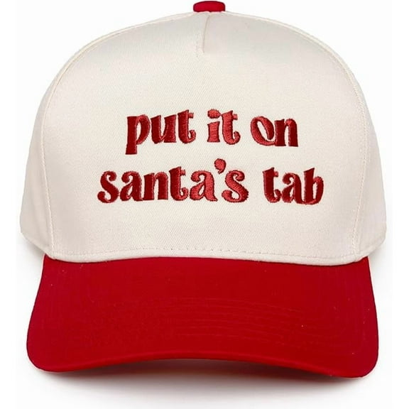 Put It On Santa’s Tab Hat, Funny Christmas Embroidered Trucker Cap for Women, Holiday Snapback Baseball Hat, Festive Santa Party Gift, Cute Xmas Accessory