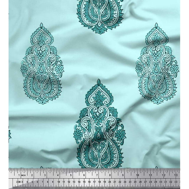 Soimoi Rayon Crepe Fabric Floral & Paisley Block Print Fabric by The Yard 46 Inch Wide