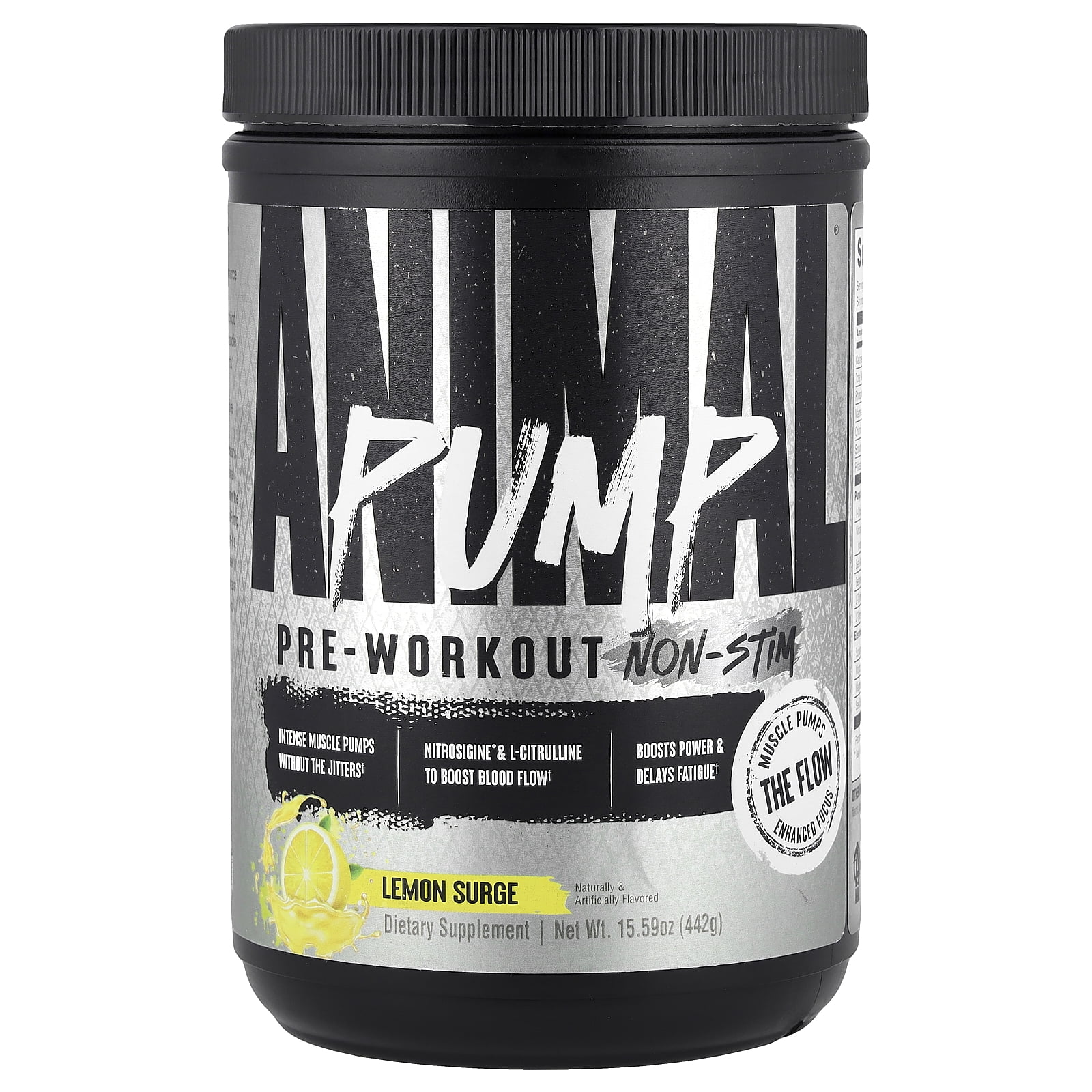Animal Pump NS Stim-Free Pre Workout Powder for Men & Women - Caffeine-Free Preworkout for Energy, Focus and Muscle Builder, Beta Alanine, Citrulline, Nitrosigine and Nootropics, Lemon Surge, 442g