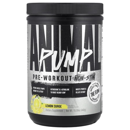 Animal Pump NS Stim-Free Pre Workout Powder for Men & Women - Caffeine-Free Preworkout for Energy, Focus and Muscle Builder, Beta Alanine, Citrulline, Nitrosigine and Nootropics, Lemon Surge, 442g