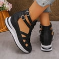 thumbnail image 4 of Rokment Platform Wedge Gladiator Sandals for Women Vintage Casual Leather Closed Toe Chunky Height Increasing Comfortable Non Slip Walking Work Sneakers Summer Shoes Black Size 5.5, 4 of 6