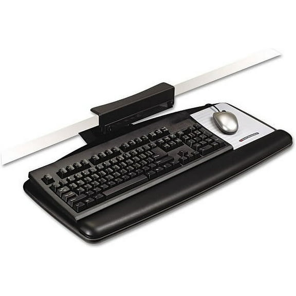 AKT65LE Tool-Free Install Knob Adjust Keyboard Tray with Platform, Black