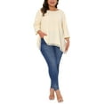 thumbnail image 2 of Agnes Orinda Plus Size Blouse for Women Waffle 3/4 Sleeve Round Neck Lace Panel Loose High Low Hem Tops 3X Beige, 2 of 6