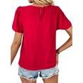 thumbnail image 5 of Hibeli Women Ruching Split Short Sleeve Keyhole Back Solid Color Pullover Top, 5 of 7
