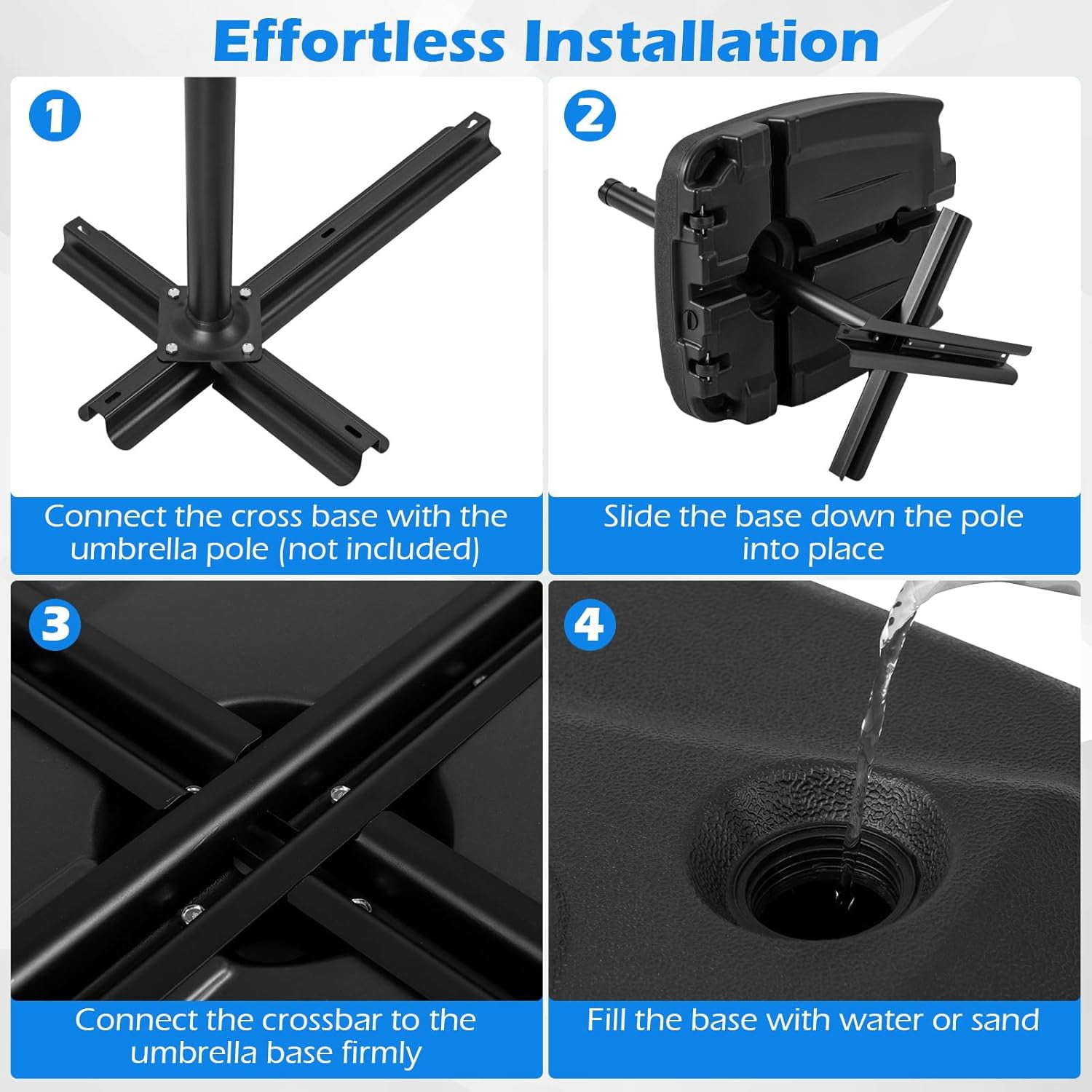 Springg Cantilever Umbrella Base with 2 Wheels, 225 Lbs HDPE Offset Umbrella Stand with Crossbar, Water & Sand Fillable Weighted Umbrella Plate for Yard, Garden, Poolside