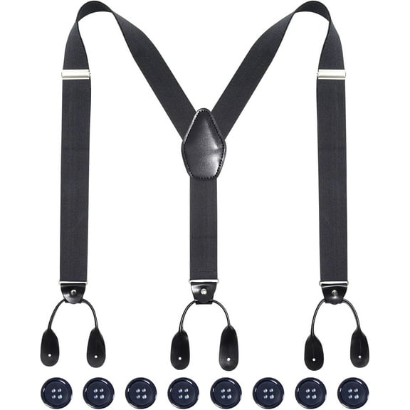 Men Button Suspenders Adjustable, Heavy Duty Y-Back Elastic Tuxedo Elastic Mens Suspenders with Leather Buttons End