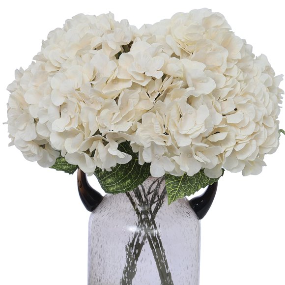 Kimura's Cabin 2Bouquets Fake Flowers Vintage Artificial Silk Hydrangea Flowers Bouquets 10Heads for Home Table Centerpieces Wedding Party Decoration (White, Pack of 2)