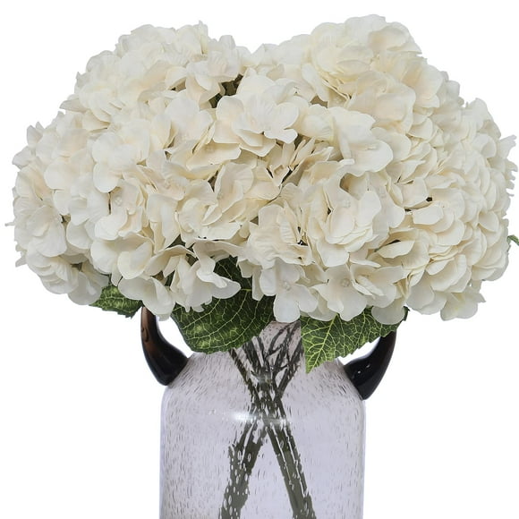 Kimura's Cabin 2Bouquets Fake Flowers Vintage Artificial Silk Hydrangea Flowers Bouquets 10Heads for Home Table Centerpieces Wedding Party Decoration (White, Pack of 2)