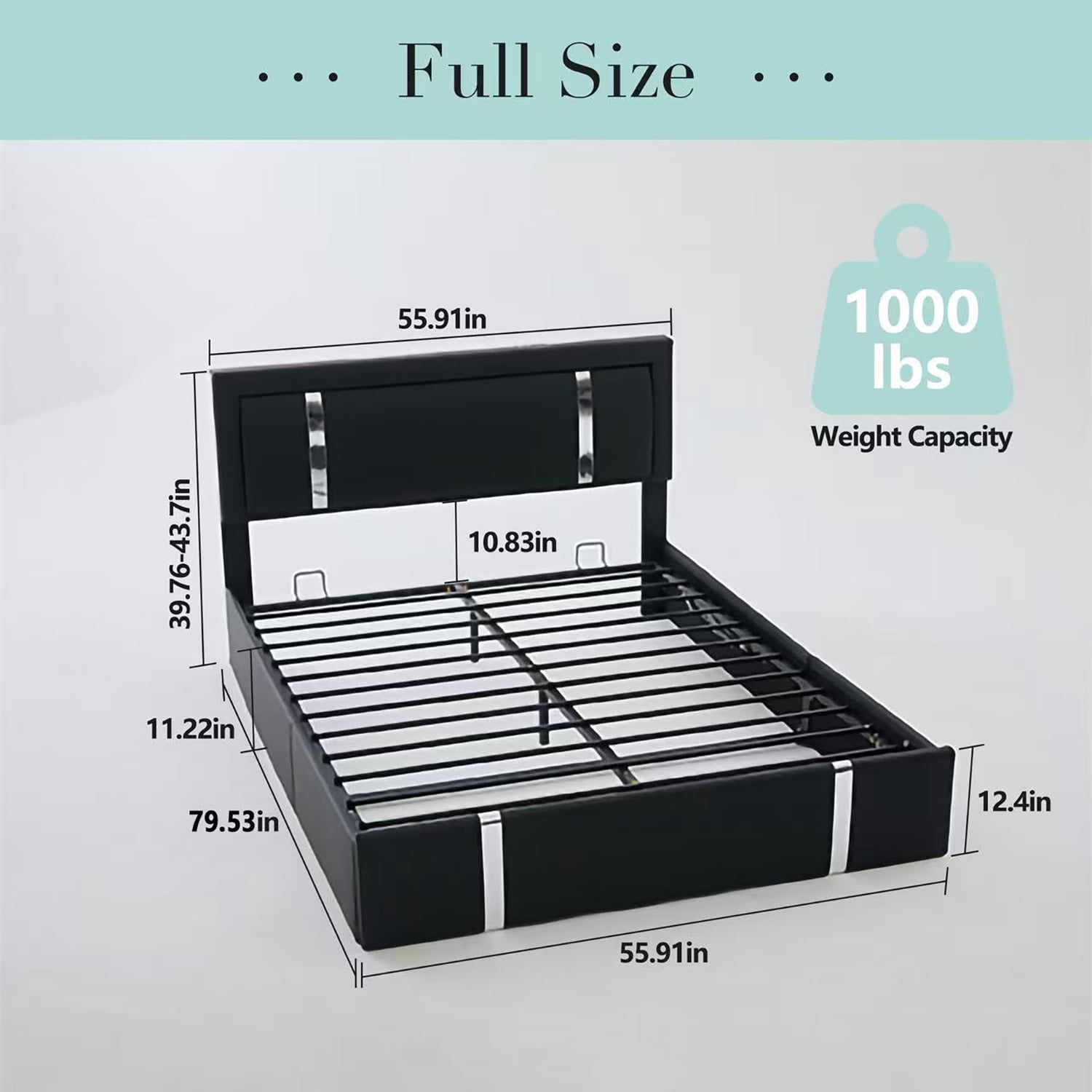 Gewnee Full Size Lift Up Storage Bed,Faux Leather Upholstered Platform Bed with Adjustable Headboard and Charging Ports,LED Bed Frame with Hydraulic Support.Black
