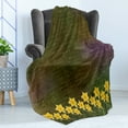 thumbnail image 4 of Daffodil Soft Flannel Fleece Blanket, Bunch of Potted Daffodils Under Calligraphy Lettering Featured Flower of Spring, Cozy Plush for Indoor and Outdoor Use, 70" x 90", Brown Yellow, by Ambesonne, 4 of 5